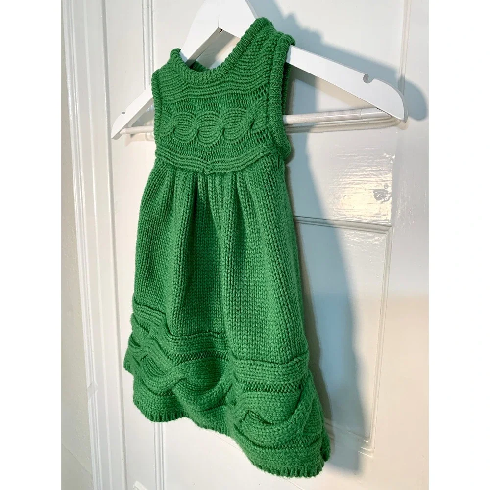 Gymboree Kelly Green Cable Knit Sleeveless Baby Sweater Dress 12-18 Months